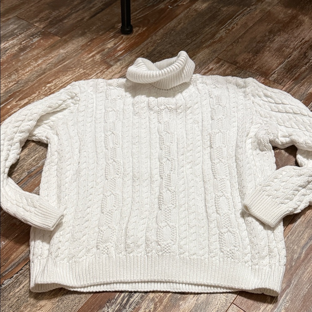 Cream Cable Knit Turtleneck Sweater - Women